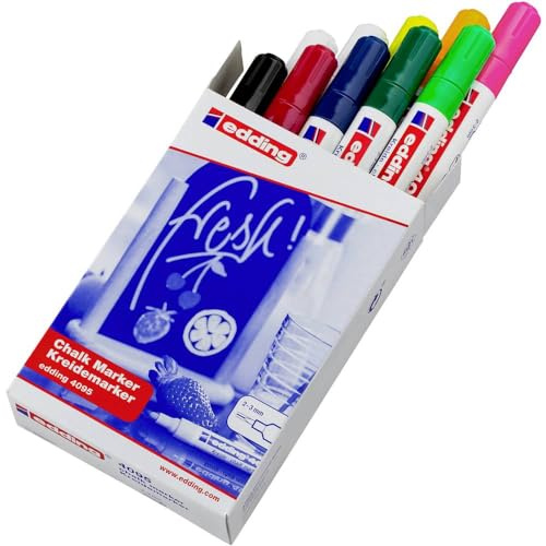 edding 4095 Kreidemarker - bunte Farben - 10 Kreidestifte - Rundspitze 2-3 mm - Kreidestift für Tafel abwischbar - zum Beschriften von Fenster, Glas, Spiegel - Tafelstift mit deckenden Farben
