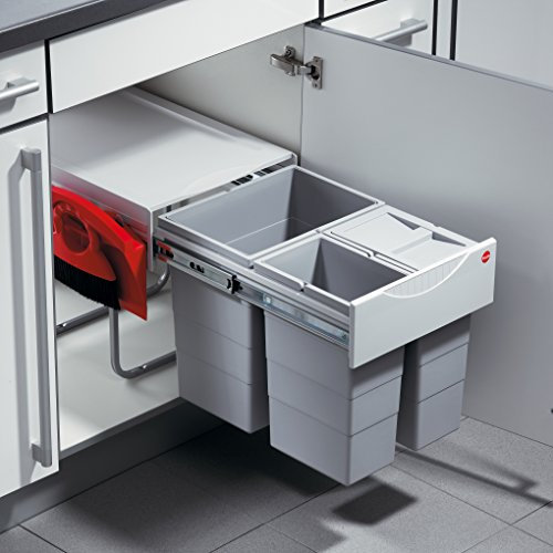 Hailo Abfallsammler 3642231 | Raumspar Tandem Comfort | 3fach Abfalltrennsystem inclusive Kehrset | ab 40cm Unterschrankbreite | Hellgrau