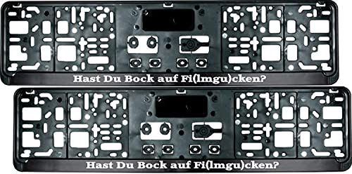 2 Stück Kennzeichenhalter mit Spruch Hast Du Bock auf Fi(lmgu) cken? - inklusive 8 Schrauben - Nummernschildhalter - Fun - Satz