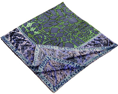 Nella-Mode Elegantes SEIDENTUCH aus Seidentwill in modernem Design, Farben: Blau, Grün, Lila; Tuch aus 100% Seide, 86x86 cm, Handrolliert