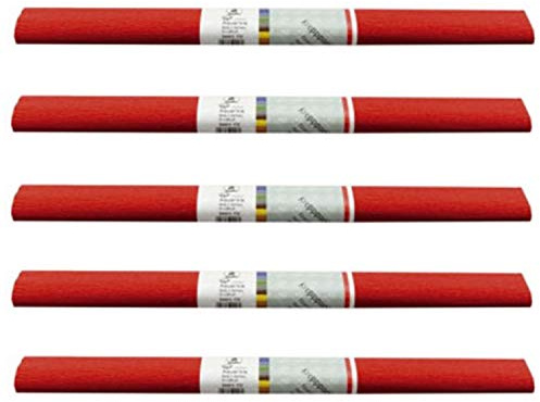 PARTY DISCOUNT wasserfestes Krepppapier | 250x50 cm | Feinkrepp Maibaum Dekoration Farbecht (Rot, 5 Rollen)