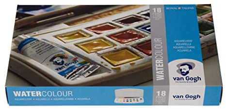 Van Gogh Estuche de acuarela, caja de plástico de bolsillo, 18-medias pastillas + 2x10ml