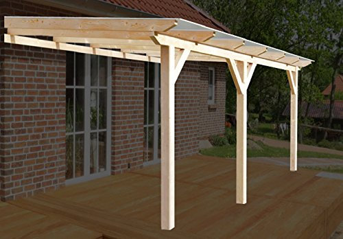 solidBASIC 500x400 cm BxT Leimholz Terrassenüberdachung + Stegplatten + Zubehör - Unbehandelt/Natur - ÜBERDACHUNG TERRASSENDACH Holz VORDACH CARPORT TERRASSE WINTERGARTEN GARTENLAUBE PAVILLON