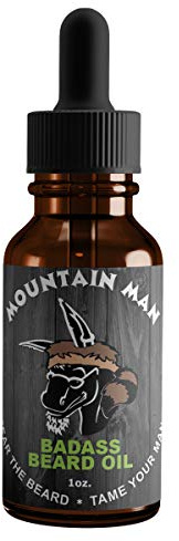 Badass Beard Care Oil for Men - Mountain Man Scent, 1 oz - All Natural Ingredients, Keeps Beard and Mustache Full, Soft and Healthy