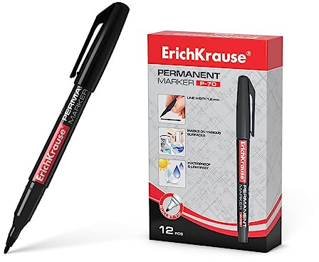 ErichKrause Permanentmarkör P-70 vattentät 1,0 (svart) 12 stycken – märkpennor för skrivning markering – CD märkpenna för DVD och OHP filmer