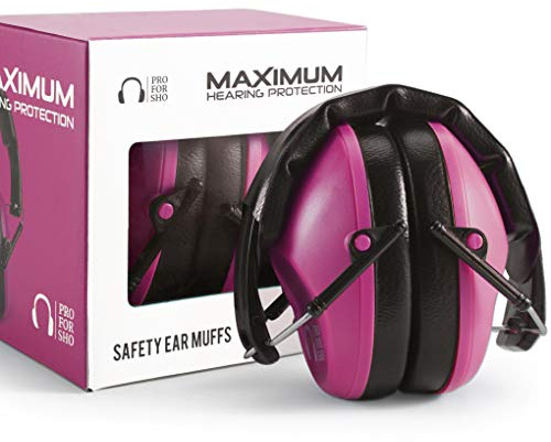 Pro For Sho 34dB NRR Hearing Protection Ear Muffs – Highest NRR Compact Design Ear Protection for Loud Events & Sensory Use (Pink)