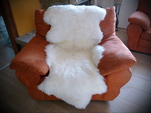 Echter Lammfell Sesselschoner komplett aus Naturfellen 190x70cm Weiss