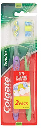Colgate Twister Fresh Medium Manual Toothbrush 2pk, multidimensional Cleaning, removes Odour-Causing Bacteria, Cleans in Between Teeth and Along The gumline, Cleans deep for Fresher Breath.