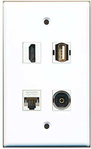 RiteAV - 1 Port HDMI 1 Port USB A-A 1 Port Toslink 1 Port Cat5e Ethernet weiße Wandplatte.