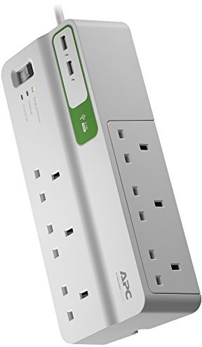 APC Surge Arrest Essential - PM6U-UK - 6 outlets - 2 USB charging ports - Equipment Protection Policy 50.000 €,White