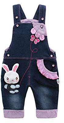 KIDSCOOL SPACE Salopette Di Jeans Per Bambina, Vestito Da Coniglietto 3D Carino In Denim Per Bambini