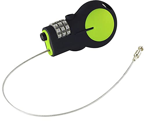 Lewis N. Clark Cable Lock with 30in Retractable Steel Cable, Green, TSA Approved Padlock & Bike Lock for Luggage + Travel, Set Your Combo w/30in Retractable Steel Cable