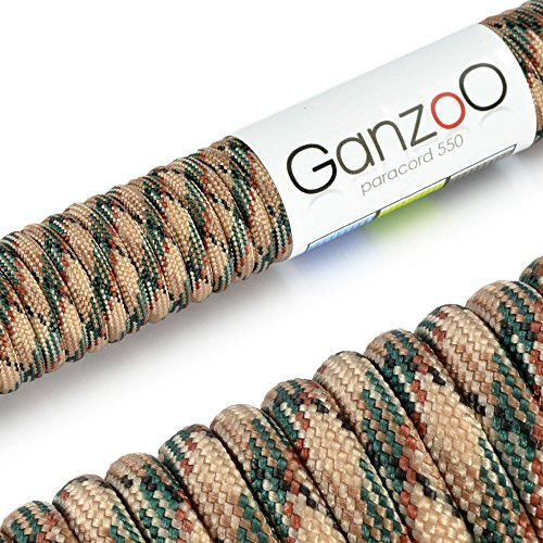Ganzoo Paracord 550 Seil Camoflage für Armband, Leine, Halsband, 15 Meter Nylon/Polyester-Seil 4mm, 7 Kern-Stränge, Parachute Cord belastbar bis 250kg (550lbs)
