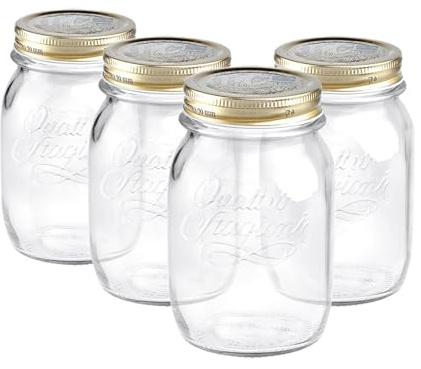 Bormioli Rocco Set of 4 Food Preserve Jars with Airtight Screw Lid from Quattro Stagioni - 500ml