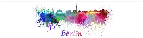 Wallario Küchenrückwand Hartschaumplatte, Spritzschutz Größe 200 x 50 cm, Fliesenspiegel mit Motiv: Städte als Aquarell - Skyline von Berlin