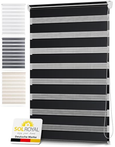 Sol Royal Doppelrollo 90 cm breit DL2 – Doppelrollo Klemmfix ohne Bohren 90x220 cm – Fensterrollo Innen Rollos für Fenster ohne Bohren – Sicht & Sonnenschutz Duo Rollo Fenster Rollos für Innen Schwarz