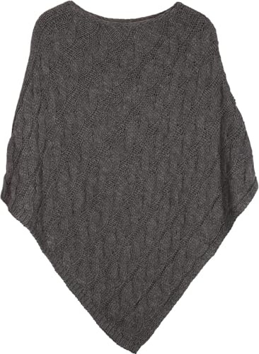 styleBREAKER Poncho in Maglia con Motivo a Treccia, Poncho Girocollo, Maglia Grossa, per Donna 08010040, Colore:Grigio Scuro