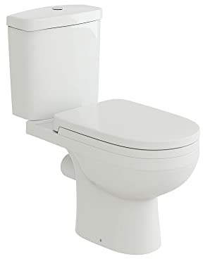 VeeBath Compakt White Push Button Flush Close Coupled Toilet WC with Soft Closing Seat Short Projection - 630mm