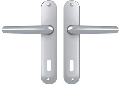 Vachette Türgriff-Set auf kleinem Weltschild – Schlüssel-Version L für Zimmertür und Büro – Abstand 165 mm – einfaches Befestigungssystem – aus eloxiertem Aluminium, silberfarben