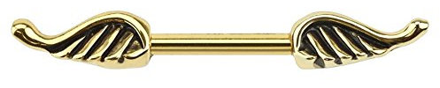 Paula & Fritz® Brustwarzen-Piercing Brustpiercing Frau Maenner Intimpiercing Mann Nippelpiercing Barbell vergoldet Engelsflügel Edelstahl Chirurgenstahl 316L KR12779