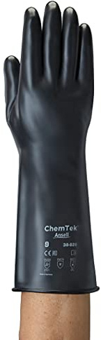 Ansell Alphatec 38-628 Kemiska skyddshandskar i butyl, maximalt skydd för syror och lösningsmedel, tungt industriellt arbete, utan latex, återanvändbar, svart, storlek L (1 par)