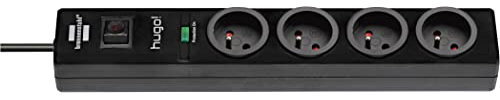 Brennenstuhl Multiprise hugo! Noire, 4 prises, avec parasurtenseur et 2m de câble (19.500A)