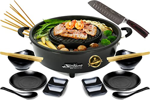 TomYang Hot Pot Premium – Incluye Accesorios Premium y Cuchillo Santoku. La Parrilla y Olla Thai Original, Recubrimiento Antiadherente Suizo, BBQ Coreano, Hotpot, Olla Thai Mookata