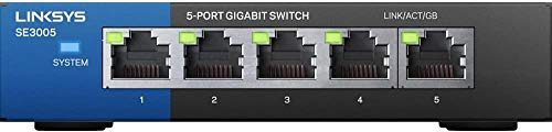 Linksys SE3005: 5-Port Gigabit Ethernet Unmanaged Switch, Computer Network, Auto-Sensing Ports Maximize Data Flow for up to 1,000 Mbps (Black, Blue)