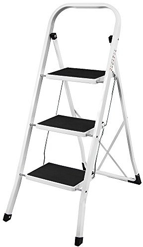 Home Discount 3 gradini, in Acciaio Resistente, Pieghevole, Portatile, con Tappetino Antiscivolo