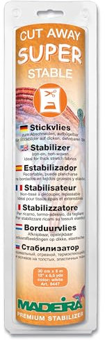 Madeira Stabilisateurs découpés – Stabile Stütze zum erneuten Passieren von ausziehbarem Gewebe, ausführliche Anleitung im Lieferumfang enthalten – 5 m x 30 cm – Weiß