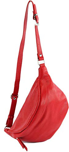 modamoda de - T77 - ital. Hüfttasche Bauchtasche Brusttasche Medium aus weichem Leder, Farbe:Rot