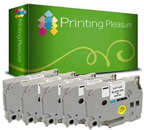 Printing Pleasure 5 x TZe-231 TZ-231 Schwarz auf Weiß, Schriftband kompatibel für Brother P-Touch | 12mm x 8m