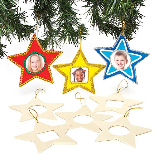 Baker Ross Deko-Anhänger Stern aus Holz mit Fotorahmen (8er-Pack), perfekt für Kinder zum Entwerfen und Dekorieren, ideal für Schulen, Handwerksgruppen