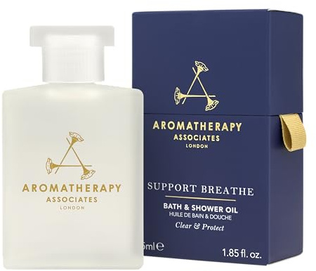 Aromatherapy Associates Support Breathe Bath and Shower Oil, Natural Body Oil to Clear Mind, Body and Spirit, Hydrating Body Oil Made with 3 Essential Oils (1.86 oz)