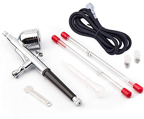 Fengda Profi Doppelte Aktion Airbrush Pistole Kit FE-130K mit Adapter, Airbrush-Schlauch, Düsen und Nadeln zum Malen, Kuchendekorieren, Tätowierung, Modell