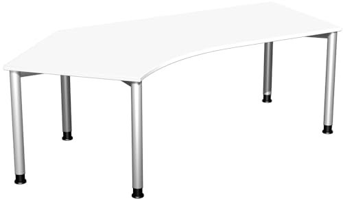 Gera Möbel 4 Fuß Flex Schreibtisch, Holzdekor, weiß/Silber, 216.6 x 113 x 72 cm