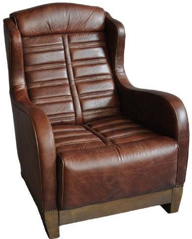 Ohrensessel Ripley Vintage-Leder Aluminium Echtleder Sessel Montaigne Brown