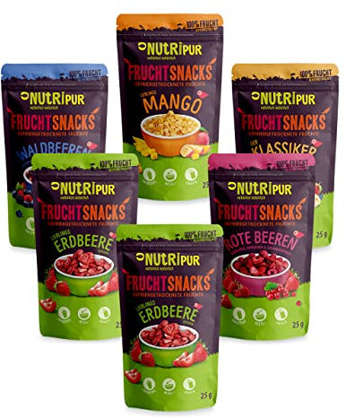 Gefriergetrocknete Früchte 6er Set - getrocknete Früchte ungezuckert - Ungezuckert & 100% Frucht - Fruchtmix mit vollem Geschmack - NutriPur