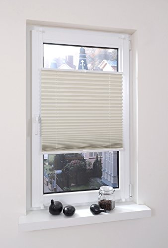 Liedeco® Thermo Plissee verspannt mit Klemmträger / 75 x 130 cm beige (BxH) /verdunkelnd stufenlos verstellbar energiesparend / 123 montiert/Thermo-Plissee/Klemmen-Sonnenschutz Fensterdekoration