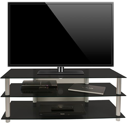 VCM TV Rack Lowboard Konsole LCD LED Fernsehtisch Möbel Bank Glastisch Tisch Schrank Aluminium Schwarzglas Zumbo