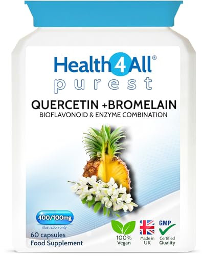 Health4All Quercetin 400mg + Bromelain 100mg per Capsule, Natural Antihistamine, Balances Immune Response, Pure Vegan 60 Capsules (not Tablets) | Made in UK
