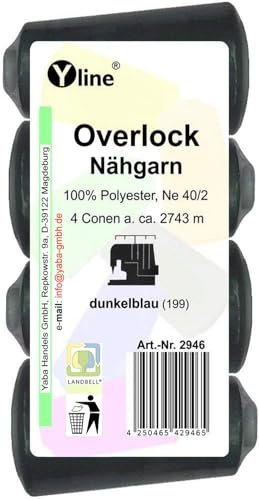 4 Stück Spulen Overlock - Nähgarn, dunkel - blau, a. 2743 m, NE 40/2, 100% Polyester, Nähfaden, Nähmaschinen Garn, (0,01 € / 10 m), 2946