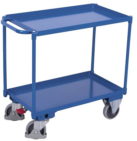 Tischwagen mit 2 Ladeflächen RAL5010 Enzianblau Bürowagen Aktenwagen Etagenwagen