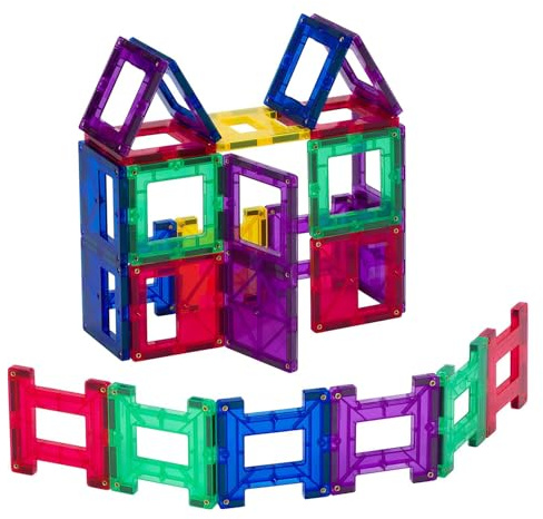 Playmags 3D Magnetische Blöcke für Kinder - Magnet Blöcke Lernen Formen, Farben & Alphabet STEM Magnetic Spielzeug entwickelt Motorik und Kreativität-Bunte (24 teiliges Set)