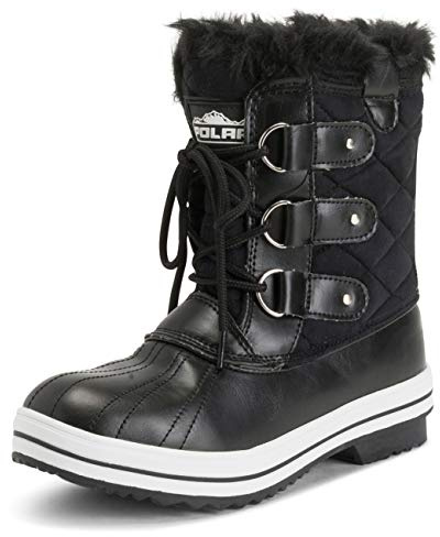 Polar Mujer Acolchado Corto Pato Forrada De Piel Cordones Nieve Invierno Bota - BLS UK4/EU37 - AYC0016
