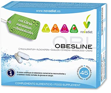 Novadiet - OBESLINE Con Citrus aurantium, Alcachofera, Gugulón y Gymnema - Suplemento Natural para el Control de Peso y Apetito Saludable - Promueve el Metabolismo y la Saciedad - 45 Cápsulas