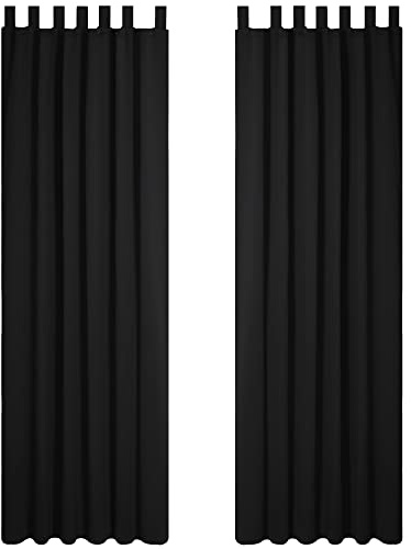 Deconovo Verdunkelungsvorhang Schlaufen Dicke Gardinen Schlafzimmer Thermogardine Schlaufen Schlaufenschal, 245x140 cm(HöhexBreite), Schwarz, 2er Set