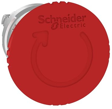 Schneider Electric Harmony XB4 Emergency Switching Off Push-Button Head, Chromium Plated Metal Bezel, Fits 22mm Diameter Cutouts, Trigger Latching Turn to Release, 40mm Red Mushroom (ZB4BS844)