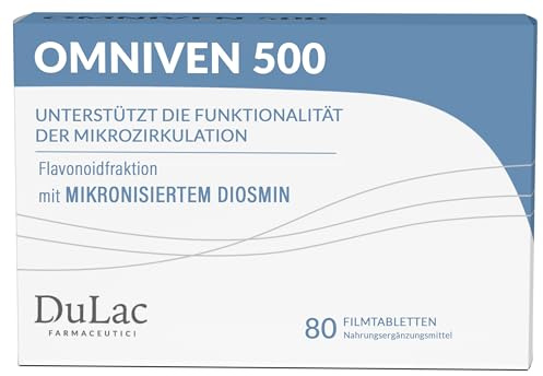 Dulac - Omniven 500, Für Schwere Und Geschwollene Beine, 80 Tabletten | Nahrungsergänzung mit Diosmin und Hesperidin, Fördert die Durchblutung der Beine, Made in Italy