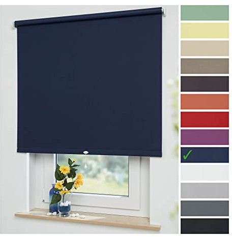 Liedeco® Rollo, Spring-, Schnapprollo / 112 x 180 cm (Breite x Höhe), dunkelblau/Verdunkelnd, Abdunkelnd, Blickdicht/viele Farben, Größen und Typen/Breiten 60-200 cm/Variable Montage möglich